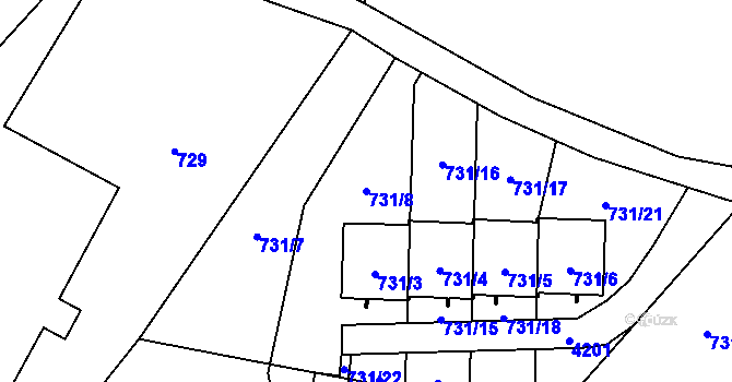 Parcela st. 731/8 v KÚ Raspenava, Katastrální mapa