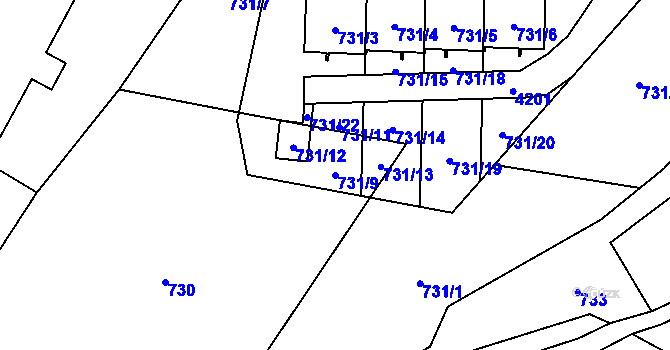 Parcela st. 731/9 v KÚ Raspenava, Katastrální mapa