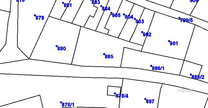 Parcela st. 885 v KÚ Raspenava, Katastrální mapa