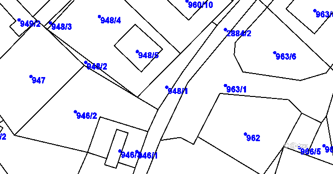 Parcela st. 948/1 v KÚ Raspenava, Katastrální mapa