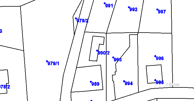 Parcela st. 990/2 v KÚ Raspenava, Katastrální mapa