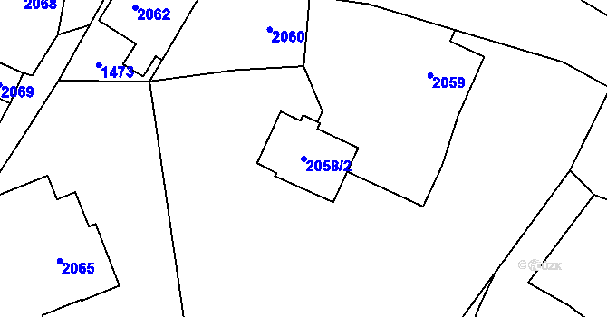 Parcela st. 2058/2 v KÚ Raspenava, Katastrální mapa