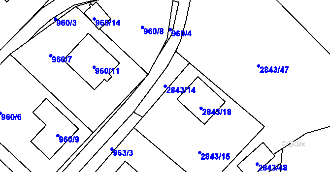 Parcela st. 2843/14 v KÚ Raspenava, Katastrální mapa