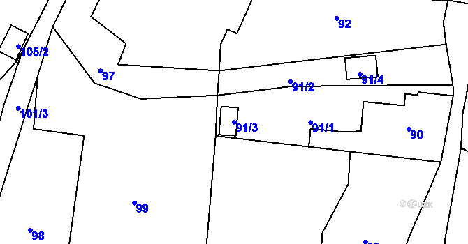 Parcela st. 91/3 v KÚ Raspenava, Katastrální mapa