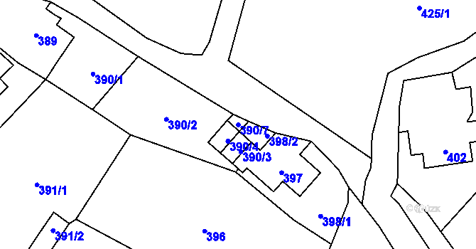 Parcela st. 390/7 v KÚ Raspenava, Katastrální mapa