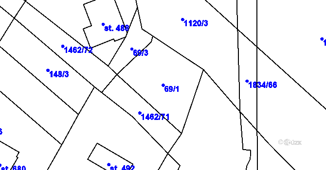 Parcela st. 69/1 v KÚ Raškovice, Katastrální mapa