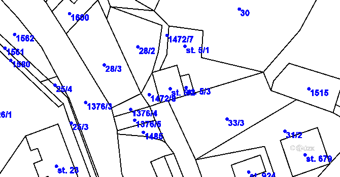 Parcela st. 5/2 v KÚ Raškovice, Katastrální mapa