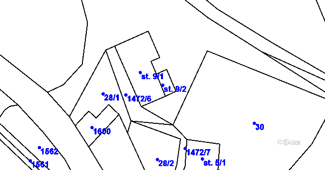 Parcela st. 9/2 v KÚ Raškovice, Katastrální mapa