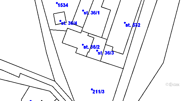 Parcela st. 36/3 v KÚ Raškovice, Katastrální mapa