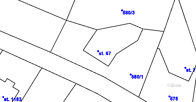 Parcela st. 67 v KÚ Raškovice, Katastrální mapa