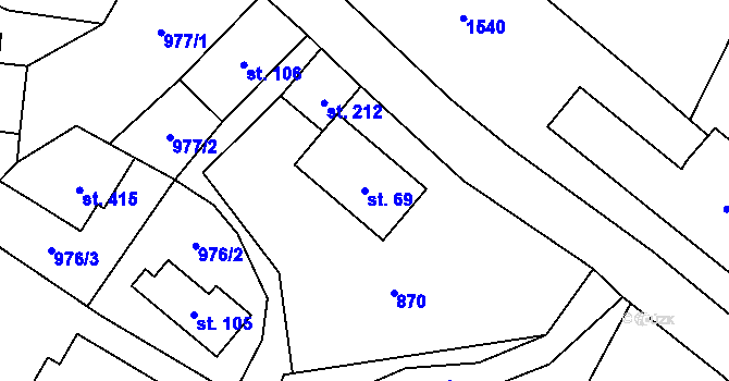Parcela st. 69 v KÚ Raškovice, Katastrální mapa