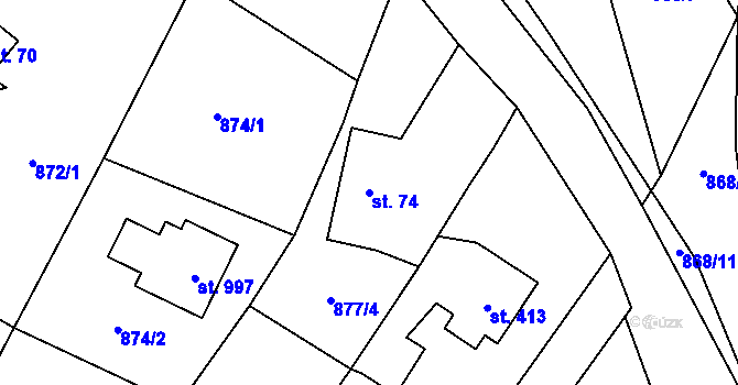 Parcela st. 74 v KÚ Raškovice, Katastrální mapa