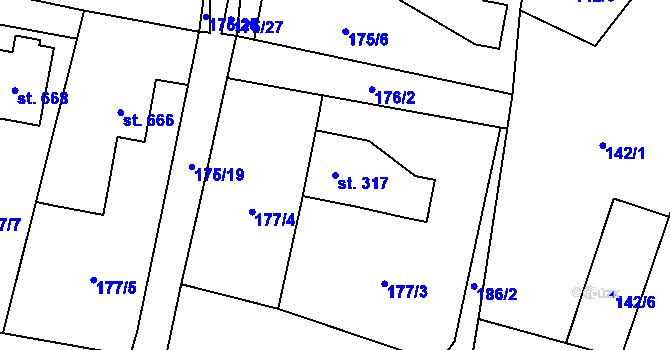 Parcela st. 317 v KÚ Raškovice, Katastrální mapa