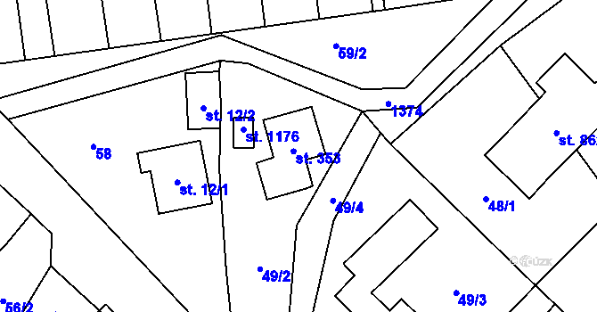 Parcela st. 353 v KÚ Raškovice, Katastrální mapa