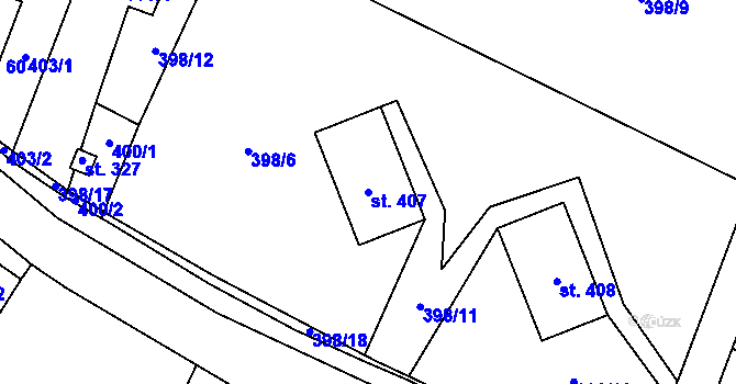 Parcela st. 407 v KÚ Raškovice, Katastrální mapa
