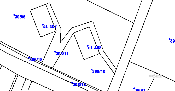 Parcela st. 408 v KÚ Raškovice, Katastrální mapa