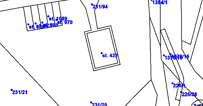 Parcela st. 422 v KÚ Raškovice, Katastrální mapa