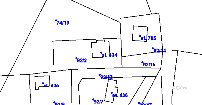 Parcela st. 434 v KÚ Raškovice, Katastrální mapa