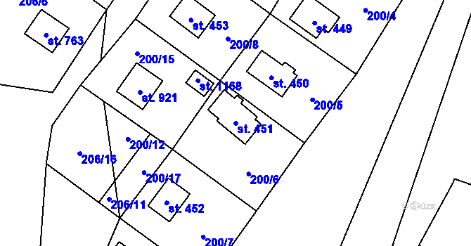 Parcela st. 451 v KÚ Raškovice, Katastrální mapa