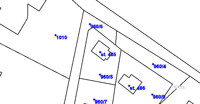 Parcela st. 485 v KÚ Raškovice, Katastrální mapa