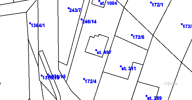 Parcela st. 497 v KÚ Raškovice, Katastrální mapa
