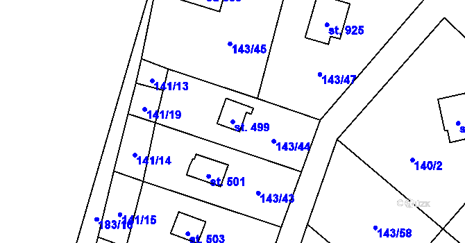 Parcela st. 499 v KÚ Raškovice, Katastrální mapa
