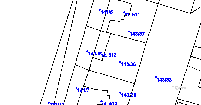 Parcela st. 512 v KÚ Raškovice, Katastrální mapa