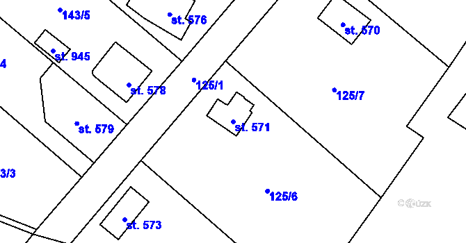 Parcela st. 571 v KÚ Raškovice, Katastrální mapa