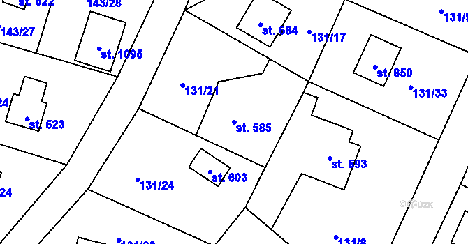 Parcela st. 585 v KÚ Raškovice, Katastrální mapa