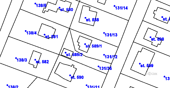 Parcela st. 589/1 v KÚ Raškovice, Katastrální mapa