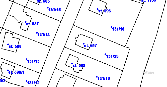 Parcela st. 597 v KÚ Raškovice, Katastrální mapa
