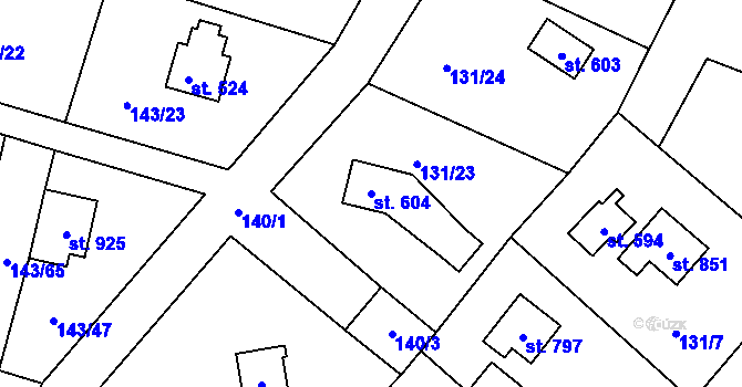 Parcela st. 604 v KÚ Raškovice, Katastrální mapa