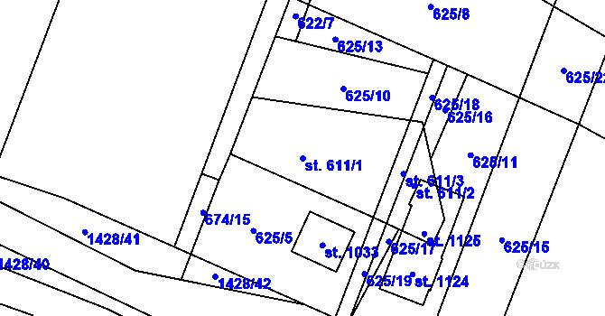 Parcela st. 611/1 v KÚ Raškovice, Katastrální mapa