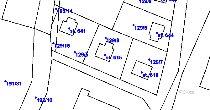 Parcela st. 615 v KÚ Raškovice, Katastrální mapa