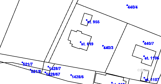 Parcela st. 619 v KÚ Raškovice, Katastrální mapa
