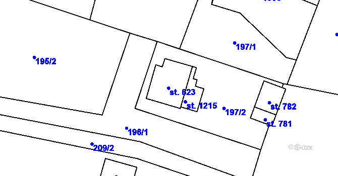 Parcela st. 623 v KÚ Raškovice, Katastrální mapa