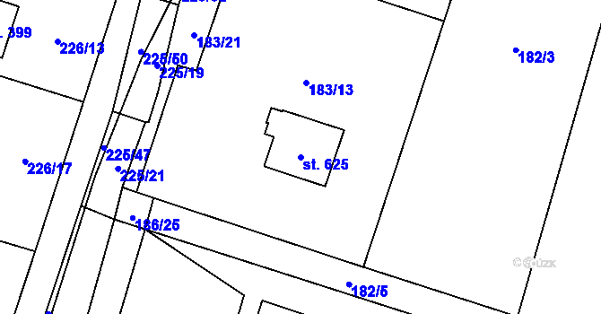 Parcela st. 625 v KÚ Raškovice, Katastrální mapa