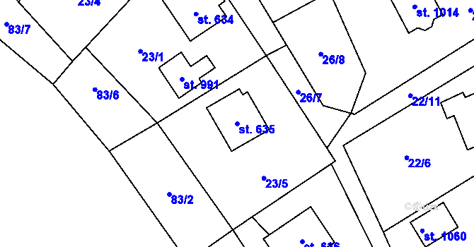 Parcela st. 635 v KÚ Raškovice, Katastrální mapa