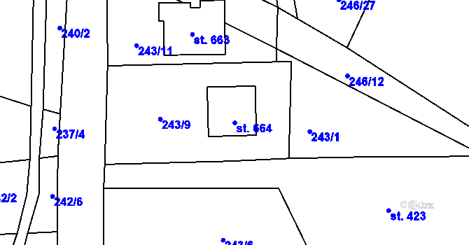 Parcela st. 664 v KÚ Raškovice, Katastrální mapa
