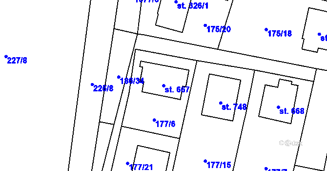 Parcela st. 667 v KÚ Raškovice, Katastrální mapa