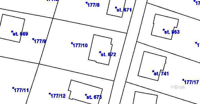 Parcela st. 672 v KÚ Raškovice, Katastrální mapa