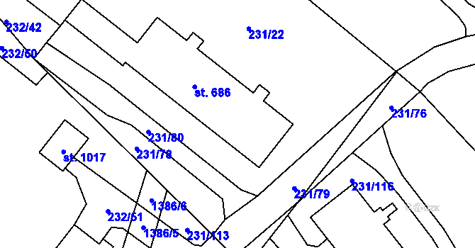 Parcela st. 687 v KÚ Raškovice, Katastrální mapa