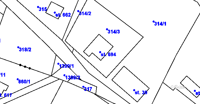 Parcela st. 694 v KÚ Raškovice, Katastrální mapa