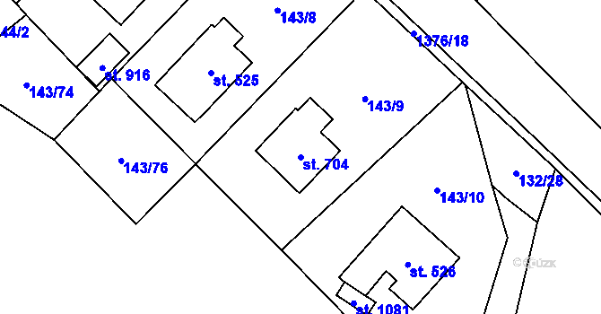 Parcela st. 704 v KÚ Raškovice, Katastrální mapa