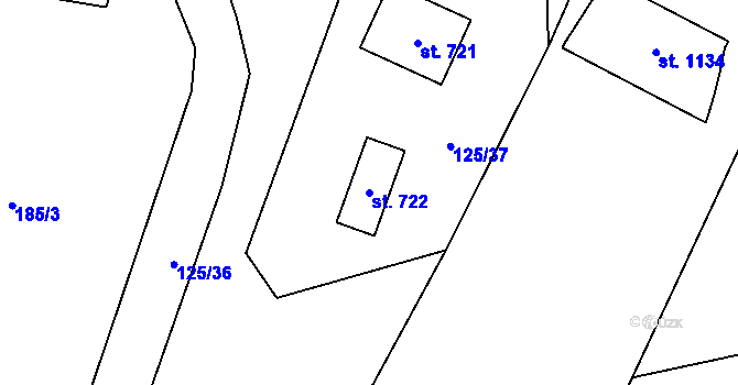Parcela st. 722 v KÚ Raškovice, Katastrální mapa