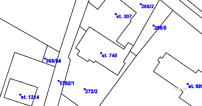 Parcela st. 740 v KÚ Raškovice, Katastrální mapa