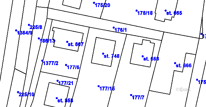 Parcela st. 748 v KÚ Raškovice, Katastrální mapa