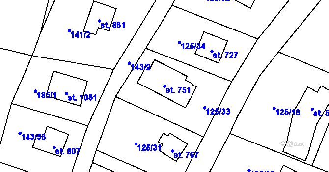 Parcela st. 751 v KÚ Raškovice, Katastrální mapa