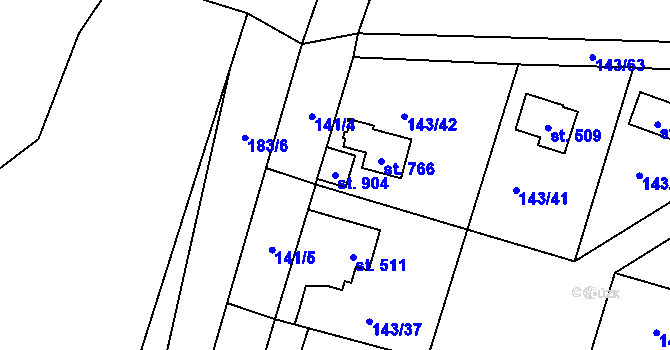 Parcela st. 904 v KÚ Raškovice, Katastrální mapa