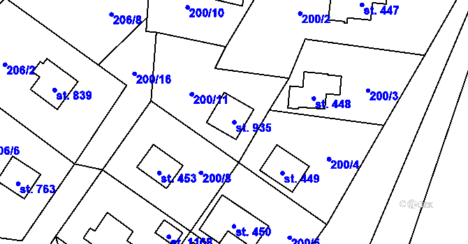 Parcela st. 935 v KÚ Raškovice, Katastrální mapa